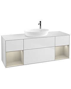 Villeroy und Boch Finion Waschtischunterschrank G981HHMT 160cm, Abdeckplatte white matt, Emotion, Regale sand matt lacquer, White matt lacquer