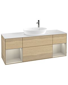 Villeroy und Boch Finion Waschtischunterschrank G981HHPC 160cm, Abdeckplatte white matt, Emotion, Regale sand matt lacquer, Oak Veneer