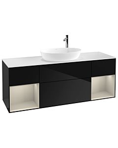 Villeroy und Boch Finion Villeroy und Boch G981HHPH 160cm, plaque de recouvrement blanc mat, Emotion, étagères sable laqué mat, Glossy Black Lacquer