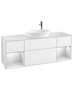 Villeroy und Boch Finion Waschtischunterschrank G981MTGF 160cm, Abdeckplatte white matt, Emotion, Regale White matt lacquer, Glossy white lacquer