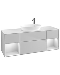 Villeroy und Boch Finion Villeroy und Boch G981MTGJ 160cm, plaque de finition blanc mat, Emotion, étagères laqué blanc mat, gris clair mat