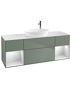 Villeroy und Boch Finion Villeroy und Boch G981MTGM 160cm, plaque de recouvrement blanc mat, Emotion, étagères laqué blanc mat, Olive Matt Lacquer