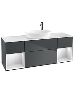 Villeroy und Boch Finion Villeroy und Boch G981MTHG 160cm, plaque de recouvrement blanc mat, Emotion, étagères laqué blanc mat, Midnight Blue Matt Lacquer