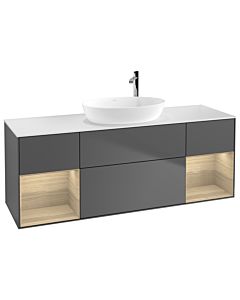 Villeroy und Boch Finion Villeroy und Boch G981PCGK 160cm, plaque de recouvrement blanc mat, Emotion, étagères Oak Veneer , anthracite mat