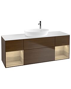 Villeroy und Boch Finion Waschtischunterschrank G981PCGN 160cm, Abdeckplatte white matt, Emotion, Regale Oak Veneer, Walnut veneer