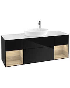 Villeroy und Boch Finion Villeroy und Boch G981PCPH 160cm, plaque de finition blanc mat, emotion, étagères Oak Veneer , Glossy Black Lacquer