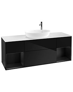 Villeroy und Boch Finion Waschtischunterschrank G981PDPH 160cm, Abdeckplatte white matt, Emotion, Regale Black matt lacquer, Glossy Black Lacquer