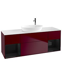 Villeroy und Boch Finion Villeroy und Boch G981PHHB 160cm, plaque de recouvrement blanc mat, Emotion, étagères Laque noire brillante, Peony Matt