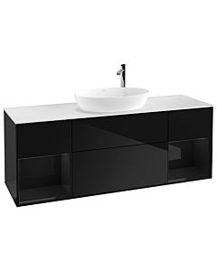 Villeroy und Boch Finion Villeroy und Boch G981PHPH 160cm, plaque de recouvrement blanc mat, Emotion, étagères Laque noire brillante, Glossy Black Lacquer