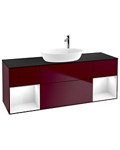 Villeroy und Boch Finion Waschtischunterschrank G982GFHB 160cm, Abdeckplatte black matt, Emotion, Regale Glossy white lacquer, Peony Matt