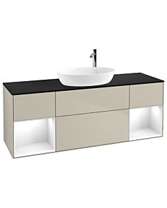 Villeroy und Boch Finion Waschtischunterschrank G982GFHH 160cm, Abdeckplatte black matt, Emotion, Regale Glossy white lacquer, Sand Matt Lacquer