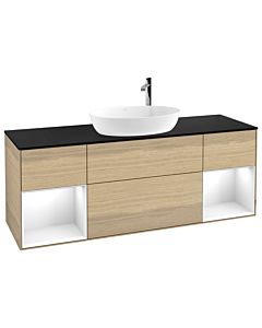 Villeroy und Boch Finion Villeroy und Boch G982GFPC 160cm, plaque de recouvrement noir mat, Emotion, étagères Laque blanche brillante, Oak Veneer