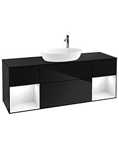 Villeroy und Boch Finion Waschtischunterschrank G982GFPH 160cm, Abdeckplatte black matt, Emotion, Regale Glossy white lacquer, Glossy Black Lacquer