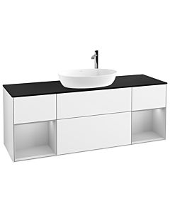Villeroy und Boch Finion Waschtischunterschrank G982GJGF 160cm, Abdeckplatte black matt, Emotion, Regale Light grey matt lacquer, Glossy white lacquer