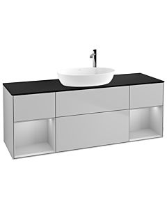 Villeroy und Boch Finion Waschtischunterschrank G982GJGJ 160cm, Abdeckplatte black matt, Emotion, Regale Light grey matt lacquer, Light grey matt
