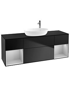 Villeroy und Boch Finion Waschtischunterschrank G982GJPD 160cm, Abdeckplatte black matt, Emotion, Regale Light grey matt lacquer, Black matt lacquer