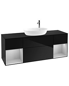 Villeroy und Boch Finion Villeroy und Boch G982GJPH 160cm, plaque de finition noir mat, Emotion, étagères Laque gris clair mat, Glossy Black Lacquer