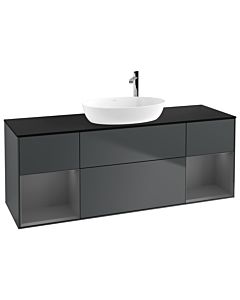 Villeroy und Boch Finion Waschtischunterschrank G982GKHG 160cm, Abdeckplatte black matt, Emotion, Regale Anthracite matt lacquer, Midnight Blue Matt Lacquer
