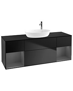 Villeroy und Boch Finion Waschtischunterschrank G982GKPD 160cm, Abdeckplatte black matt, Emotion, Regale Anthracite matt lacquer, Black matt lacquer