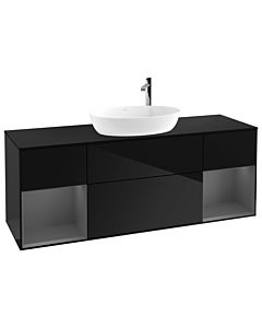 Villeroy und Boch Finion Waschtischunterschrank G982GKPH 160cm, Abdeckplatte black matt, Emotion, Regale Anthracite matt lacquer, Glossy Black Lacquer