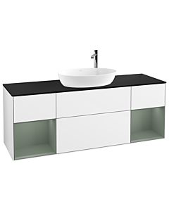 Villeroy und Boch Finion Villeroy und Boch G982GMGF 160cm, plaque de recouvrement noir mat, Emotion, étagères laqué olive mat, laqué blanc brillant