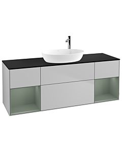 Villeroy und Boch Finion Villeroy und Boch G982GMGJ 160cm, plaque de finition noir mat, Emotion, étagères laqué olive mat, gris clair mat