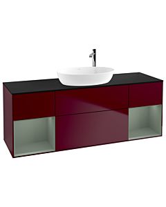 Villeroy und Boch Finion Villeroy und Boch G982GMHB 160cm, plaque de recouvrement noir mat, Emotion, étagères laqué olive mat, Peony Matt