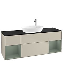 Villeroy und Boch Finion Villeroy und Boch G982GMHH 160cm, plaque de recouvrement noir mat, Emotion, étagères laqué olive mat, Sand Matt Lacquer