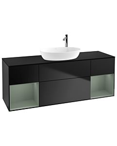 Villeroy und Boch Finion Waschtischunterschrank G982GMPD 160cm, Abdeckplatte black matt, Emotion, Regale Olive matt lacquer, Black matt lacquer