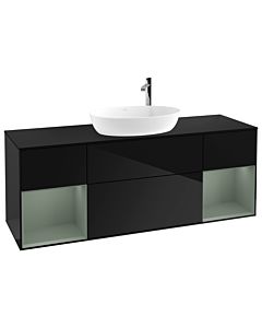 Villeroy und Boch Finion Waschtischunterschrank G982GMPH 160cm, Abdeckplatte black matt, Emotion, Regale Olive matt lacquer, Glossy Black Lacquer