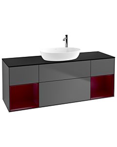Villeroy und Boch Finion Waschtischunterschrank G982HBGK 160cm, Abdeckplatte black matt, Emotion, Regale Peony matt lacquer, Anthracite matt