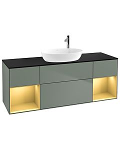 Villeroy und Boch Finion Villeroy und Boch G982HFGM 160cm, plaque de finition noir mat, Emotion, étagères laqué or mat, Olive Matt Lacquer