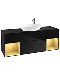 Villeroy und Boch Finion Waschtischunterschrank G982HFPH 160cm, Abdeckplatte black matt, Emotion, Regale Gold matt lacquer, Glossy Black Lacquer