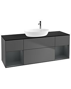 Villeroy und Boch Finion Waschtischunterschrank G982HGGK 160cm, Abdeckplatte black matt, Emotion, Regale Midnight matt lacquer, Anthracite matt