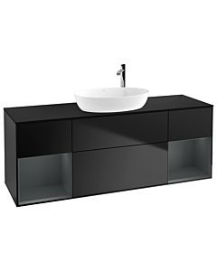 Villeroy und Boch Finion Waschtischunterschrank G982HGPD 160cm, Abdeckplatte black matt, Emotion, Regale Midnight matt lacquer, Black matt lacquer