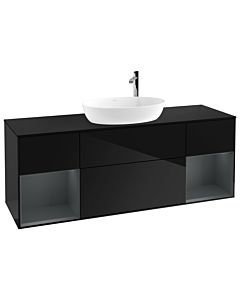Villeroy und Boch Finion Waschtischunterschrank G982HGPH 160cm, Abdeckplatte black matt, Emotion, Regale Midnight matt lacquer, Glossy Black Lacquer
