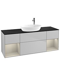 Villeroy und Boch Finion Waschtischunterschrank G982HHGJ 160cm, Abdeckplatte black matt, Emotion, Regale sand matt lacquer, Light grey matt