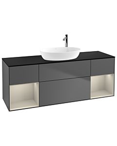 Villeroy und Boch Finion Villeroy und Boch G982HHGK 160cm, plaque de recouvrement noire mate, Emotion, étagères laquées mat, anthracite mat