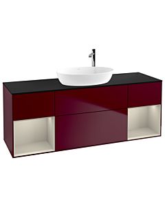 Villeroy und Boch Finion Villeroy und Boch G982HHHB 160cm, plaque de recouvrement noir mat, Emotion, étagères sable laqué mat, Peony Matt