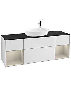 Villeroy und Boch Finion Waschtischunterschrank G982HHMT 160cm, Abdeckplatte black matt, Emotion, Regale sand matt lacquer, White matt lacquer