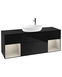 Villeroy und Boch Finion Villeroy und Boch G982HHPH 160cm, plaque de recouvrement noir mat, Emotion, étagères sable laqué mat, Glossy Black Lacquer