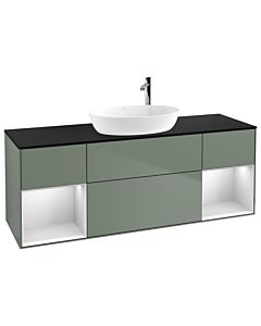 Villeroy und Boch Finion Waschtischunterschrank G982MTGM 160cm, Abdeckplatte black matt, Emotion, Regale White matt lacquer, Olive Matt Lacquer