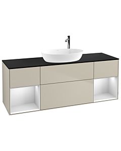 Villeroy und Boch Finion G982MTHH 160cm, plaque de recouvrement noire mate, Emotion, étagères Sand Matt Lacquer blanc mat, Sand Matt Lacquer