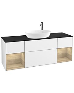 Villeroy und Boch Finion Waschtischunterschrank G982PCGF 160cm, Abdeckplatte black matt, Emotion, Regale Oak Veneer, Glossy white lacquer