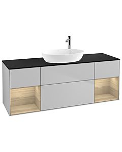 Villeroy und Boch Finion Villeroy und Boch G982PCGJ 160cm, plaque de recouvrement noir mat, Emotion, étagères Oak Veneer , gris clair mat