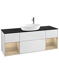 Villeroy und Boch Finion Villeroy und Boch G982PCMT 160cm, plaque de recouvrement noir mat, Emotion, étagères Oak Veneer , laqué blanc mat