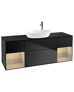 Villeroy und Boch Finion Waschtischunterschrank G982PCPD 160cm, Abdeckplatte black matt, Emotion, Regale Oak Veneer, Black matt lacquer