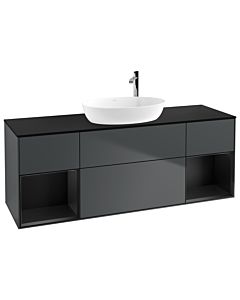 Villeroy und Boch Finion Waschtischunterschrank G982PDHG 160cm, Abdeckplatte black matt, Emotion, Regale Black matt lacquer, Midnight Blue Matt Lacquer