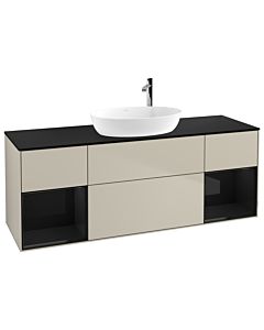 Villeroy und Boch Finion Villeroy und Boch G982PHHH 160cm, plaque de finition noire mate, Emotion, étagères laqué noir brillant, Sand Matt Lacquer