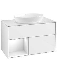 Villeroy und Boch Finion Waschtischunterschrank GA11GFGF 100cm, Abdeckplatte white matt, Emotion, Regale Glossy white lacquer, Glossy white lacquer